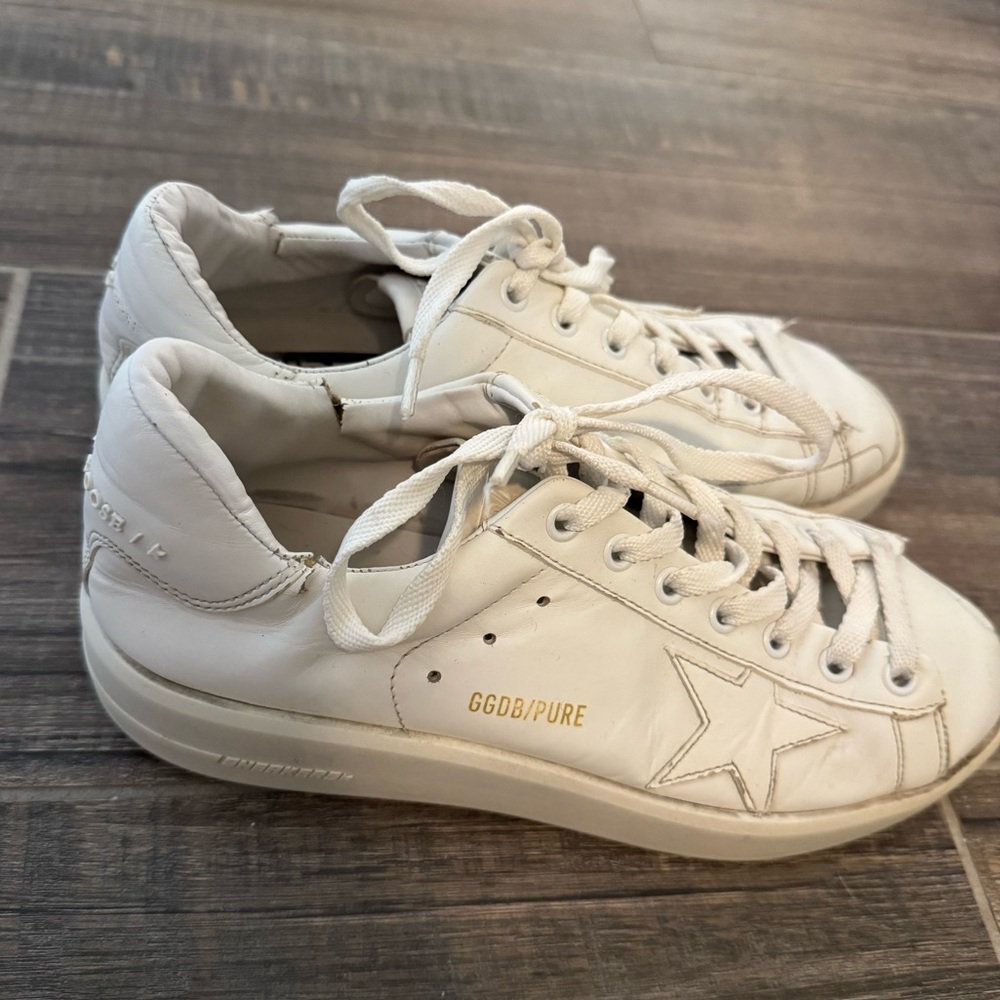 Golden Goose White Sneakers with Gold Accents